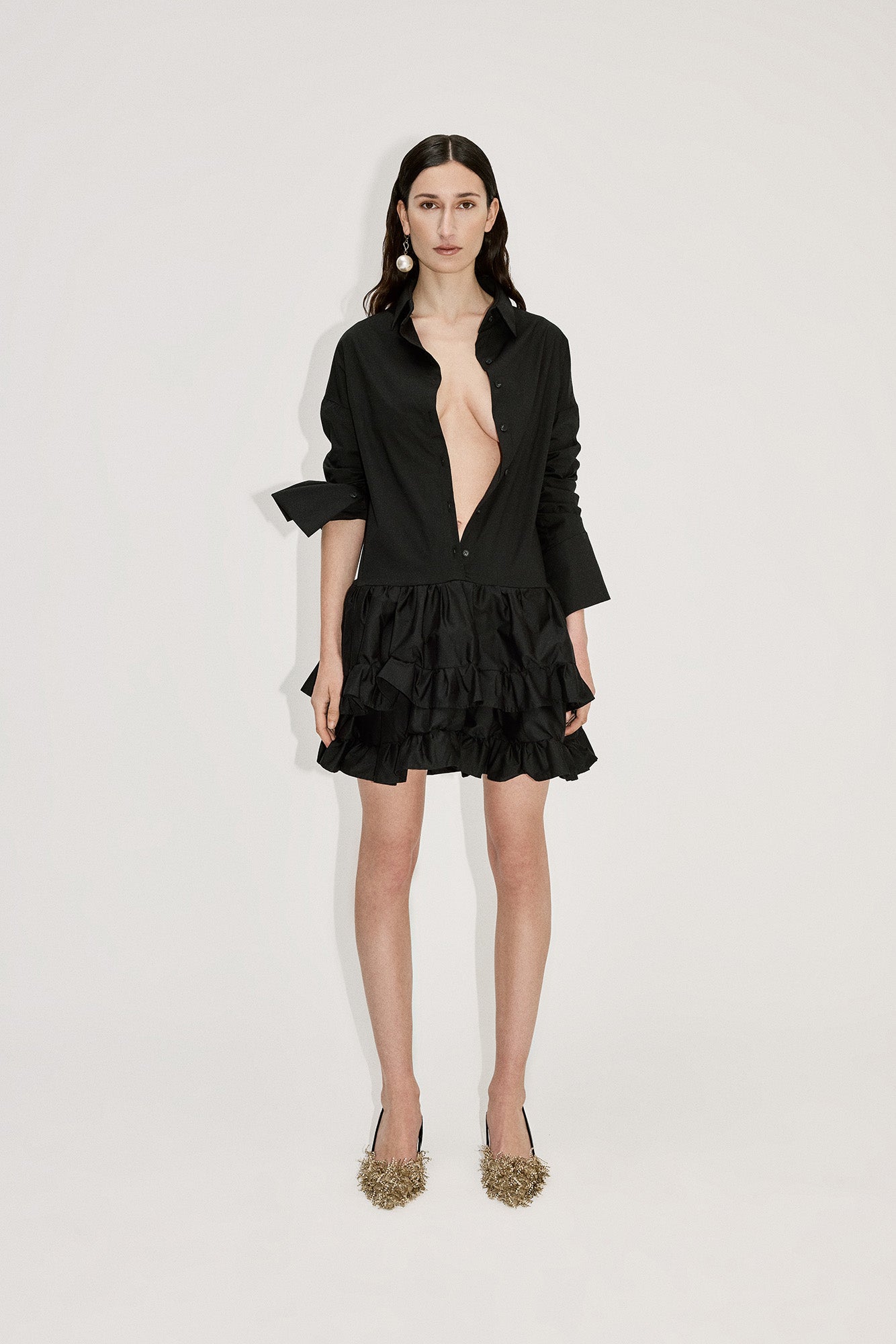 RUFFLE LAYERED SHIRT DRESS