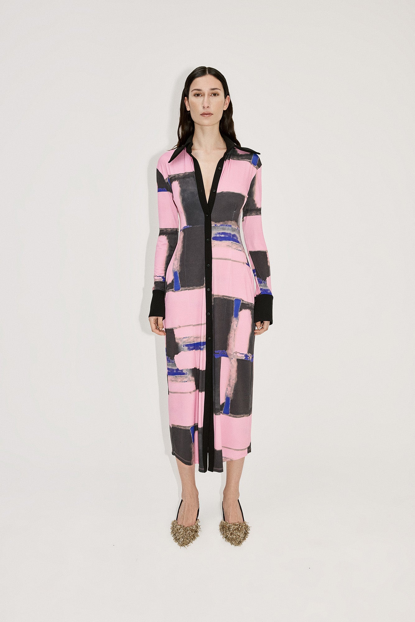 ABSTRACT PRINT MAXI SHIRT DRESS