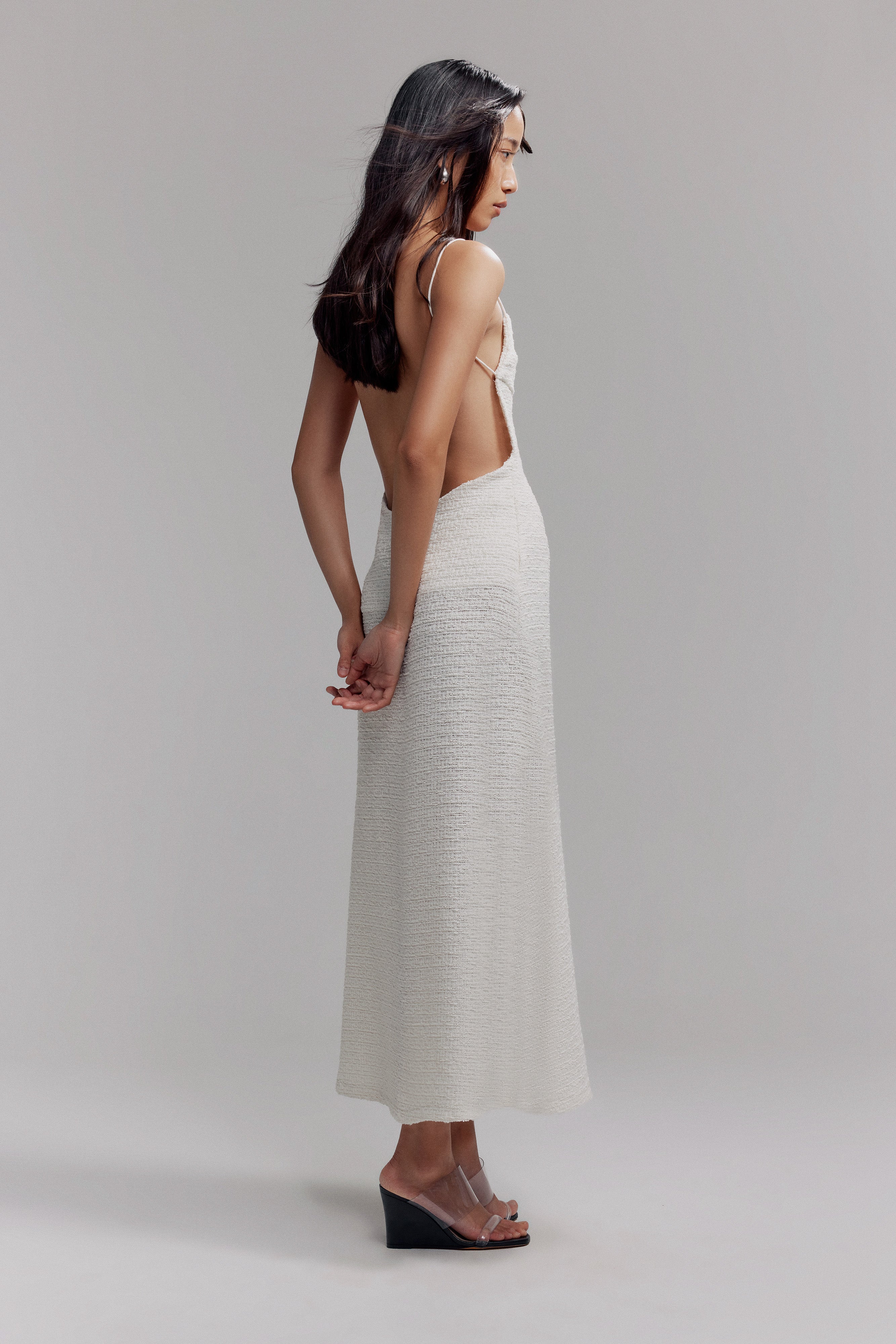 BOUCLE A-LINE BACKLESS DRESS