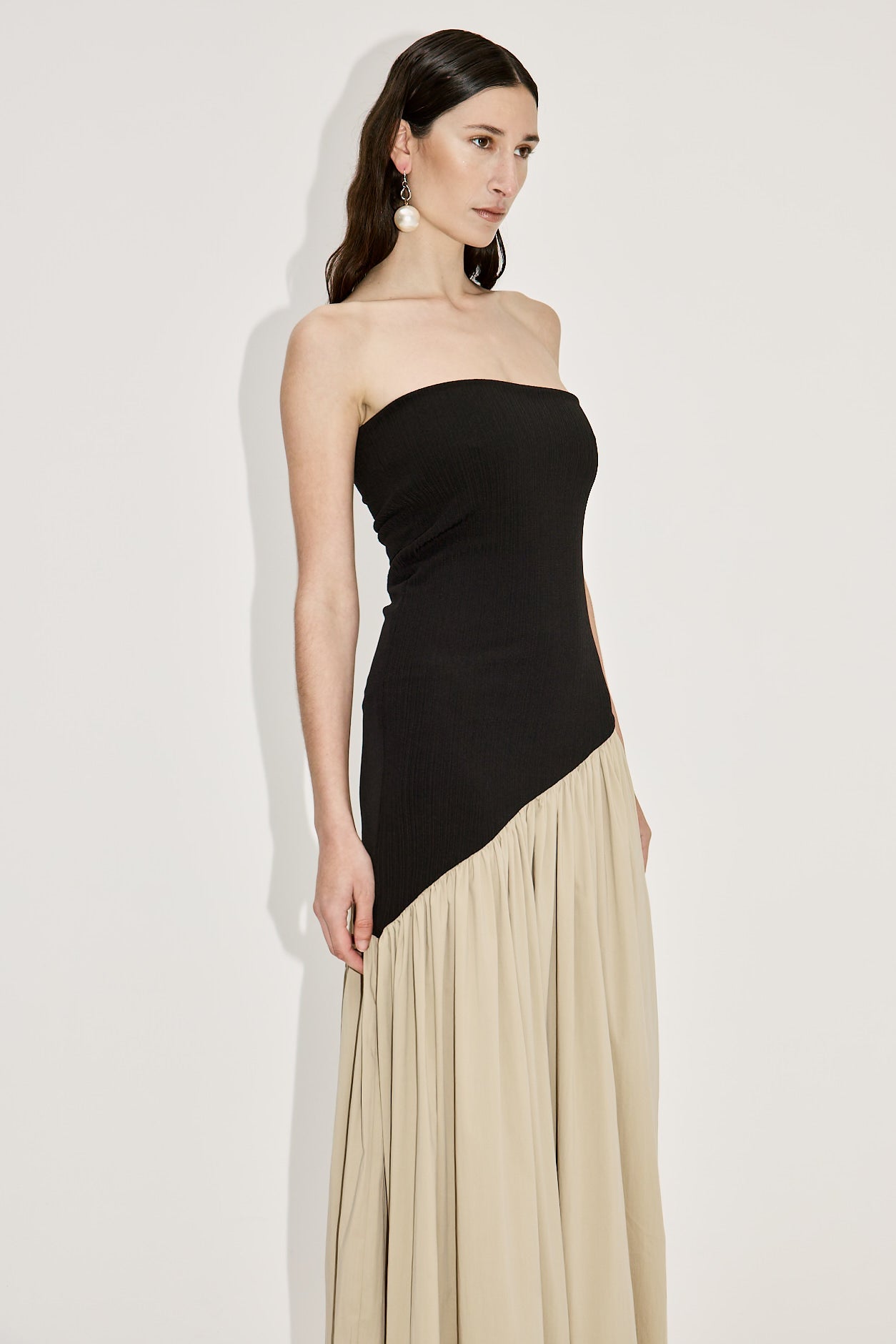 ASYMMETRIC TWO TONE GATHER DRESS