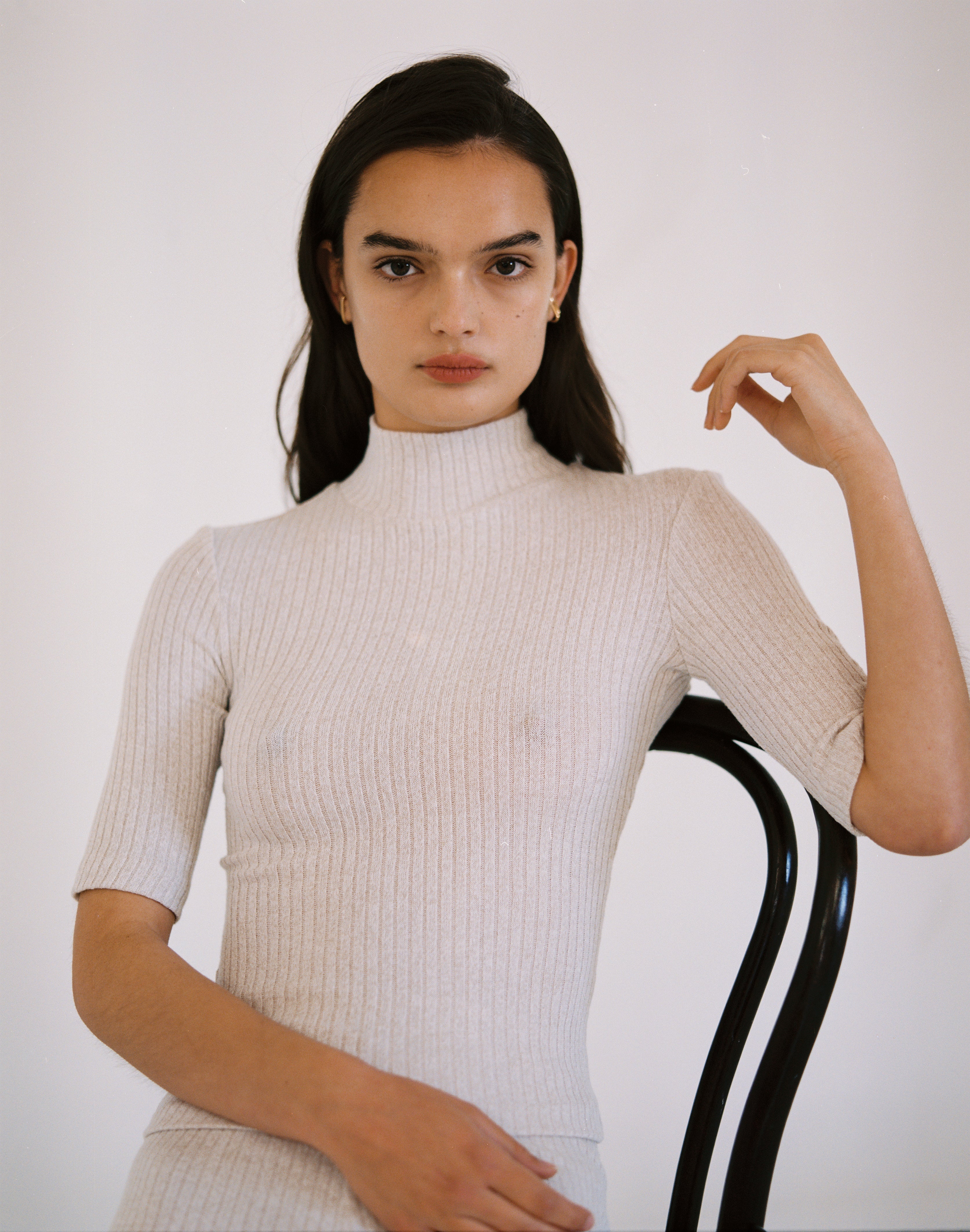 Narrow Rib Short Sleeve Turtleneck