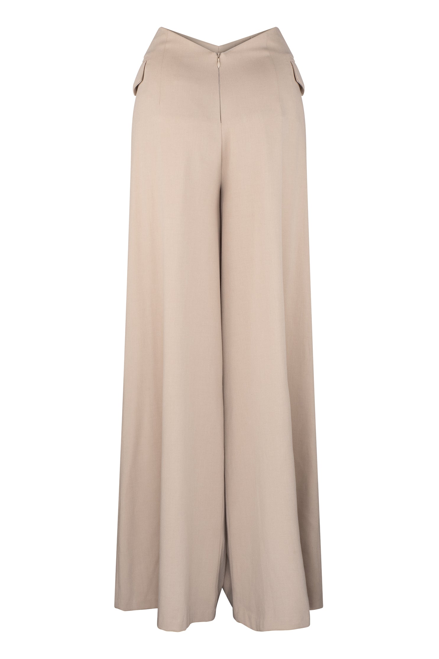 BEIGE DIPPED BACK WIDE LEG PANT