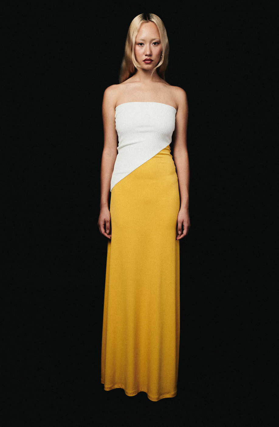 TWO TONE ASYMMETRIC LINE MAXI DRESS